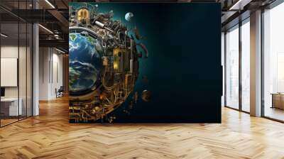 The planet earth, surrounded by various mechanisms, machines and tools Wall mural