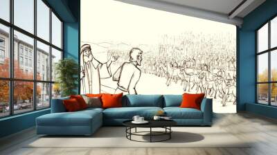 The Syrian army surrounded the city to capture Elisha. Pencil drawing Wall mural