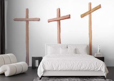 Three crosses stand on  light sky backdrop Wall mural