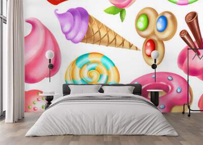 Various sweets - donuts, ice cream, lollipops and cupcakes - seamless pattern Wall mural