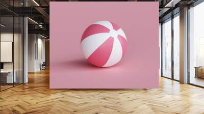 3d render illustration of a pink and white beach ball on a pink background. Summer vacation concept Wall mural