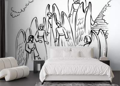 Vector drawing. Angels on the stairs leading to heaven Wall mural