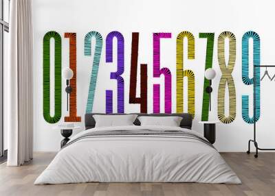 Vector embroidery numbers on white background. Font signs stitched with hand drawn thread.  Wall mural