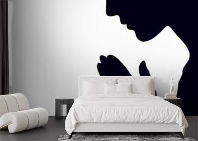 Vector image of the praying person at night Wall mural