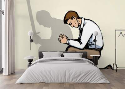 Vector image of the praying person Wall mural