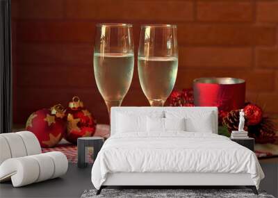 glasses of champagne and Christmas decorations Wall mural