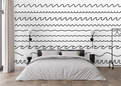 Wavy sea line border collection. Water wave, ocean line Wall mural