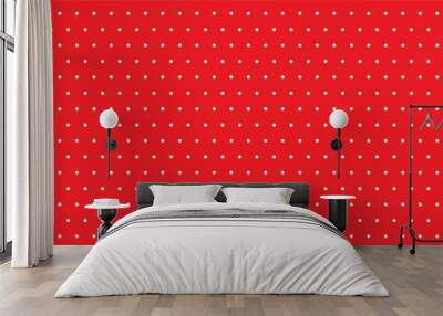 White small dots on red background. Polka dot seamless pattern.  Wall mural