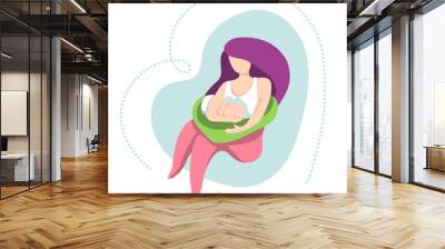 Woman breastfeeding her newborn baby in cross-cradle position. Wall mural