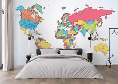 World map. Continents with the contours of the countries. Vector drawing Wall mural