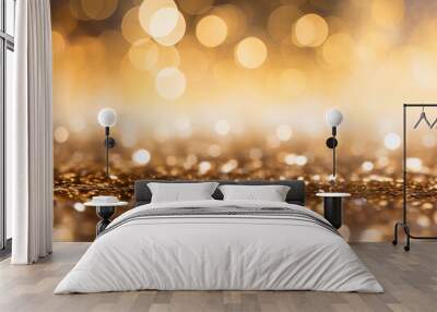 Yellow gold shiny background with highlights and bokeh, festive Christmas background Wall mural