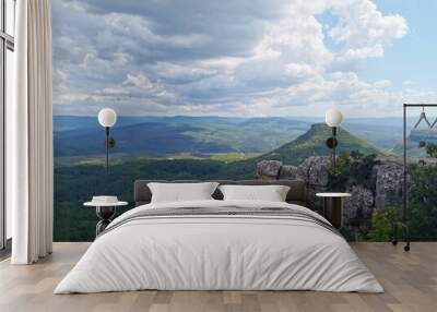 The mountains offer a picturesque view of green valleys, hills and forests Wall mural