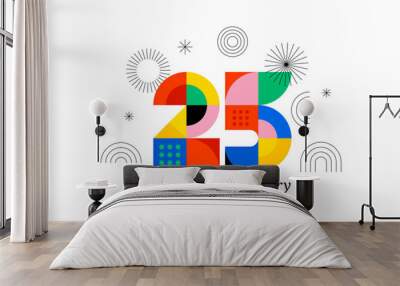 Anniversary concept design. Modern geometric style. Fireworks and celebration colorful background, set of numbers Wall mural