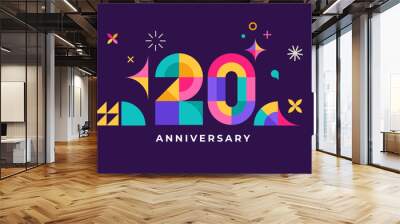 Anniversary concept design. Modern geometric style. Fireworks and celebration colorful background, set of numbers Wall mural