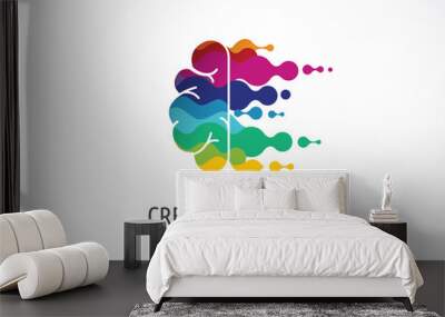 Brain, Creative mind, learning and design icons, logos. Man head, people symbols Wall mural