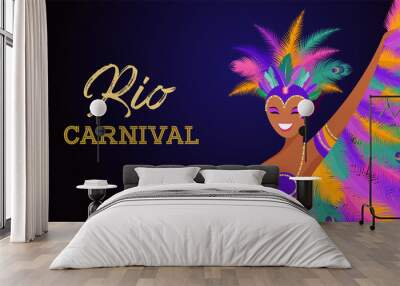 Brazilian Carnival, music festival, masquerade flyer template Wall mural