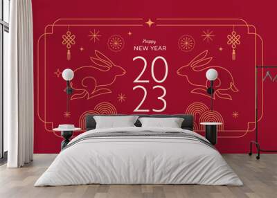 Chinese Lunar New Year 2023, year of the rabbit - Modern style linear design, banner and background. Lunar new year concept, modern design Wall mural