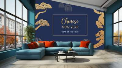 Chinese new year 2022 year of the tiger - Chinese zodiac symbol, Lunar new year concept, modern background design Wall mural