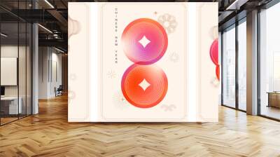 Chinese new year 2025 year of the Snake. Vertical abstract cards, banners. Red traditional Chinese vector designs with lanterns. Lunar new year concept, linear abstract modern design Wall mural