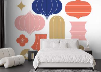 Collection of Chinese Lanterns. Chinese New Year, Mid Autumn Festival background, banner and greeting card. Flat minimalist geometric design Wall mural