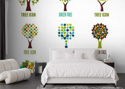 Collection of green tree - logos and icons Wall mural