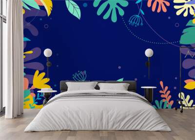 Colorful, vibrant colors palm leaves background. Tropical illustration, Jungle foliage Wall mural