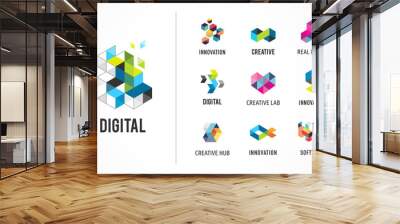 Creative, digital abstract colorful icons, elements and symbols, logo collection, template Wall mural