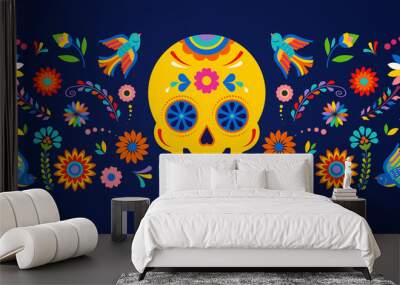 Day of the dead, Dia de los muertos background, banner and greeting card concept with sugar skull. Wall mural