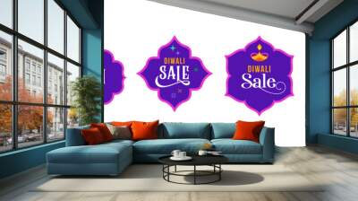 Diwali festival poster, Diwali Sale banner, Diwali background design with lights, peacock, lanterns, candles and flowers Wall mural