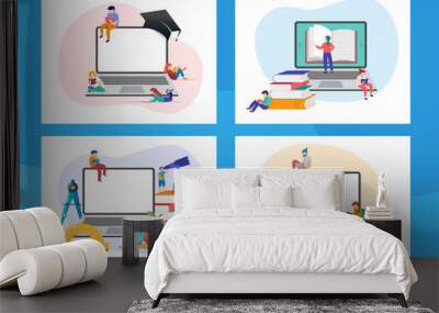 E-learning, online education at home. Modern vector illustration concepts for website and mobile website development Wall mural