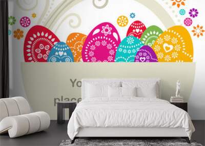 Easter basket with colored eggs Wall mural