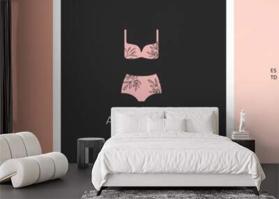 Elegant, luxury lingerie and underwear logos collection. Hand drawn minimalist illustrations, boho style logos Wall mural