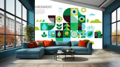 Environment, ecology, Earth day concept design. Banner, poster, abstract background in modern geometric style Wall mural