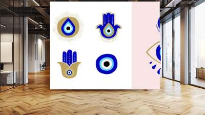 Evil eye or Turkish eye symbols and icons set. Modern amulet design and home decor idea Wall mural