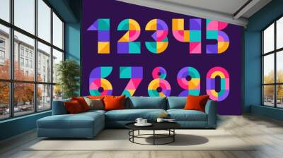 Geometric numbers colourful set. Collection of vector modern numbers Wall mural