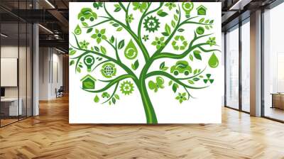 green tree with many environmental icons Wall mural