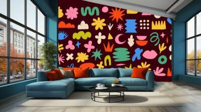 Hand drawn naive, bizarre abstract geometric shapes and forms. Modern contemporary figures, various organic shapes and doodle objects, vector graphic elements Wall mural