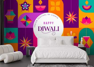 Happy Diwali, festival of light. Modern geometric minimalist design. Poster, banner and social media template Wall mural