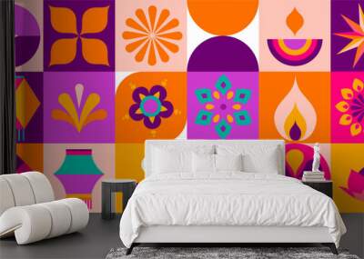 Happy Diwali, festival of light. Modern geometric minimalist design. Poster, banner and social media template Wall mural