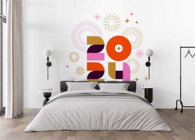 Happy New Year 2024, poster, banner and card design Wall mural