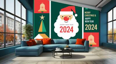 Happy New Year 2024, poster, banner and card design Wall mural