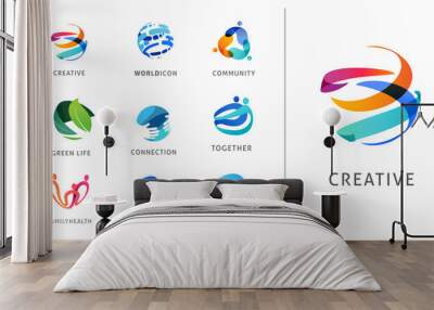 Logo set, creative, technology, biotechnology, tech icons concept design. Colorful abstract logos of creativity, community, ideas and support  Wall mural