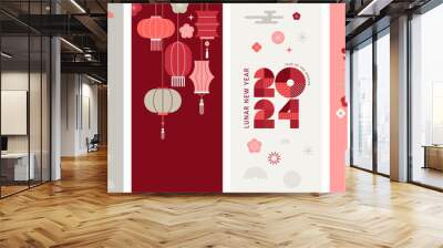 Lunar new year background, banners, story templates, Chinese New Year 2024 , Year of the Dragon. Geometric modern style Wall mural