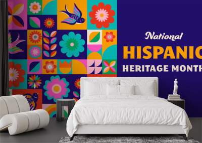 National hispanic heritage month celebration. Background, banner and card with flowers. Geometric colorful concept design floral pattern Wall mural