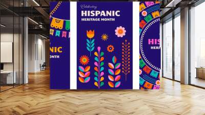 National hispanic heritage month celebration. Background, banner and card with flowers. Geometric colorful concept design floral pattern Wall mural