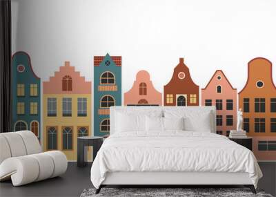 Netherlands Houses, Amsterdam traditional colorful homes, architecture illustrations Wall mural