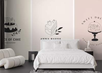 Simple and elegant homemade bakery logo collection. Hand drawn modern style logos, pastry and bread shop vector and label design Wall mural