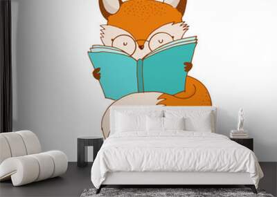 Smart Fox, reading book, greetin card Wall mural