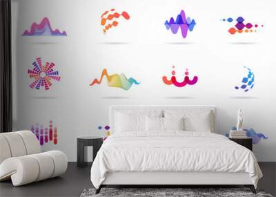 Sound wave, music, production logo and symbol collection, design icons Wall mural