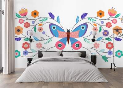 Summer abstract background, banner design with butterfly and flowers Wall mural